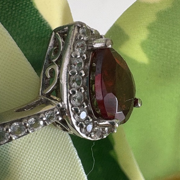Pear Shaped Garnet & White Lab-Created Sapphire Halo Ring 925 Sterling Silver - Picture 2 of 6